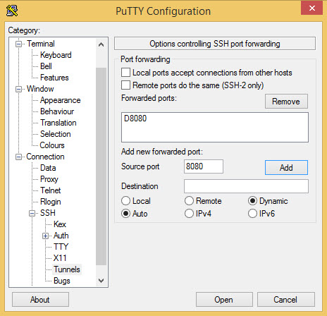 ssh tunnel putty