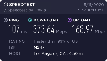 PIA WireGuard speed test results (US)
